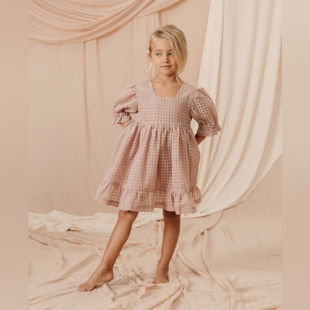 Girls' Blush Pink Eyelet Ruffle Dress